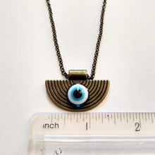 Load image into Gallery viewer, Evil Eye Medallion Necklace, Bronze Rolo Chain, Mens Bohemian Layering Jewelry