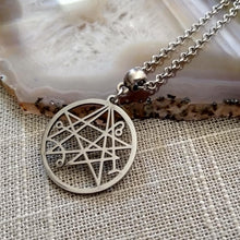 Load image into Gallery viewer, Necronomicon HP Lovecraft Necklace on Silver Rolo Chain, Mens Jewelry