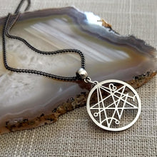 Load image into Gallery viewer, Necronomicon HP Lovecraft Necklace on Gunmetal Chain, Mens Jewelry