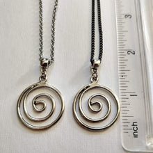 Load image into Gallery viewer, Silver Spiral Necklace on Thin Gunmetal Chain, Mixed Metal Mens Jewelry