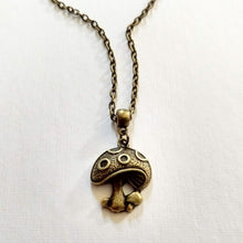 Load image into Gallery viewer, Magic Mushroom Necklace, Psychedelic Charm Necklace on Bronze Cable Chain