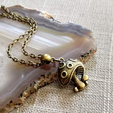 Load image into Gallery viewer, Magic Mushroom Necklace, Psychedelic Charm Necklace on Bronze Cable Chain