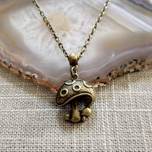 Load image into Gallery viewer, Magic Mushroom Necklace, Psychedelic Charm Necklace on Bronze Cable Chain