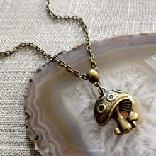 Load image into Gallery viewer, Magic Mushroom Necklace, Psychedelic Charm Necklace on Bronze Cable Chain