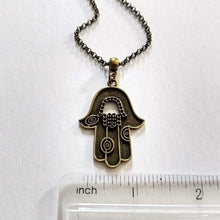 Load image into Gallery viewer, Hamsa Necklace - Hand of Fatima Pendant on Bronze Rolo Chain, Bohemian Layering Jewelry