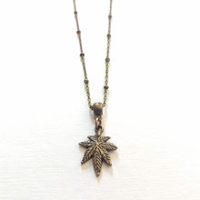 Load image into Gallery viewer, Weed Leaf Necklace, Marijuana Jewelry on Bronze Beaded Satellite Chain, Jewerlry for Stoners