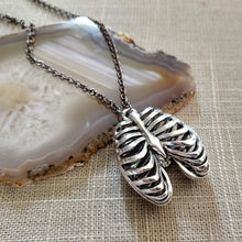 Load image into Gallery viewer, Hollow Rib Cage Necklace on Gunmetal Rolo Chain, Mens Jewelry