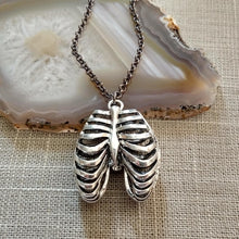 Load image into Gallery viewer, Hollow Rib Cage Necklace on Gunmetal Rolo Chain, Mens Jewelry