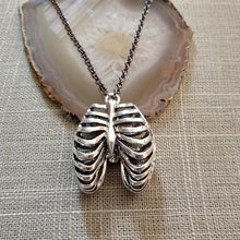 Load image into Gallery viewer, Hollow Rib Cage Necklace on Gunmetal Rolo Chain, Mens Jewelry
