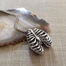 Load image into Gallery viewer, Hollow Rib Cage Necklace on Silver Rolo Chain, Mens Jewelry