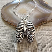 Load image into Gallery viewer, Hollow Rib Cage Necklace on Silver Rolo Chain, Mens Jewelry