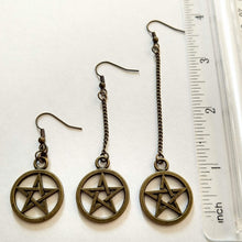 Load image into Gallery viewer, Pentagram Earrings - Bronze Earrings in Your Choice of Five Lengths - Dangle Earrings / Long Earrings / Chain Earrings