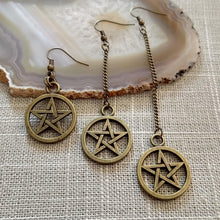 Load image into Gallery viewer, Pentagram Earrings - Bronze Earrings in Your Choice of Five Lengths - Dangle Earrings / Long Earrings / Chain Earrings