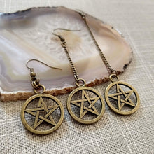 Load image into Gallery viewer, Pentagram Earrings - Bronze Earrings in Your Choice of Five Lengths - Dangle Earrings / Long Earrings / Chain Earrings