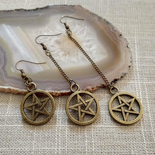 Load image into Gallery viewer, Pentagram Earrings - Bronze Earrings in Your Choice of Five Lengths - Dangle Earrings / Long Earrings / Chain Earrings