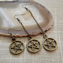 Load image into Gallery viewer, Pentagram Earrings - Bronze Earrings in Your Choice of Five Lengths - Dangle Earrings / Long Earrings / Chain Earrings