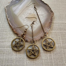 Load image into Gallery viewer, Pentagram Earrings - Bronze Earrings in Your Choice of Five Lengths - Dangle Earrings / Long Earrings / Chain Earrings