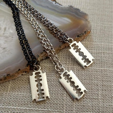 Load image into Gallery viewer, Razorblade Necklace, Silver Razor Pendant on Your Choice of Three Chains, Mens Necklace