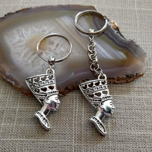 Load image into Gallery viewer, Queen Nefertitti Keychain Key Ring or Zipper Pull, Silver Backpack or Purse Charms