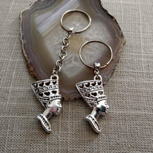 Load image into Gallery viewer, Queen Nefertitti Keychain Key Ring or Zipper Pull, Silver Backpack or Purse Charms