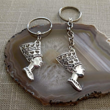Load image into Gallery viewer, Queen Nefertitti Keychain Key Ring or Zipper Pull, Silver Backpack or Purse Charms