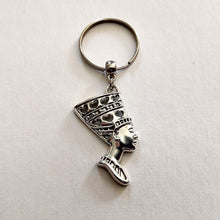 Load image into Gallery viewer, Queen Nefertitti Keychain Key Ring or Zipper Pull, Silver Backpack or Purse Charms