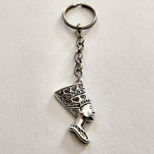 Load image into Gallery viewer, Queen Nefertitti Keychain Key Ring or Zipper Pull, Silver Backpack or Purse Charms