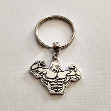 Load image into Gallery viewer, Weightlifter Keychain, Body Builder Key Fob, Silver Key Ring or Zipper Pull