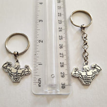 Load image into Gallery viewer, Weightlifter Keychain, Body Builder Key Fob, Silver Key Ring or Zipper Pull