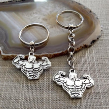 Load image into Gallery viewer, Weightlifter Keychain, Body Builder Key Fob, Silver Key Ring or Zipper Pull