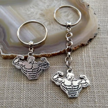 Load image into Gallery viewer, Weightlifter Keychain, Body Builder Key Fob, Silver Key Ring or Zipper Pull