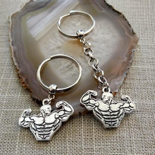 Load image into Gallery viewer, Weightlifter Keychain, Body Builder Key Fob, Silver Key Ring or Zipper Pull