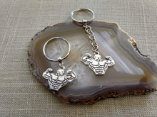 Load image into Gallery viewer, Weightlifter Keychain, Body Builder Key Fob, Silver Key Ring or Zipper Pull