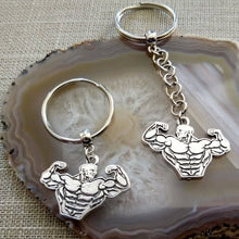 Load image into Gallery viewer, Weightlifter Keychain, Body Builder Key Fob, Silver Key Ring or Zipper Pull