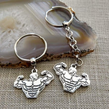 Load image into Gallery viewer, Weightlifter Keychain, Body Builder Key Fob, Silver Key Ring or Zipper Pull