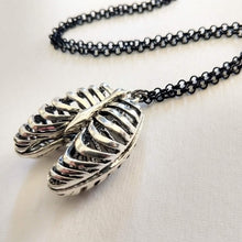 Load image into Gallery viewer, Hollow Rib Cage Necklace on Black Rolo Chain, Mens Jewelry