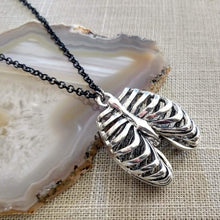 Load image into Gallery viewer, Hollow Rib Cage Necklace on Black Rolo Chain, Mens Jewelry
