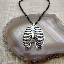 Load image into Gallery viewer, Hollow Rib Cage Necklace on Black Rolo Chain, Mens Jewelry