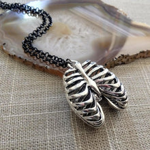 Load image into Gallery viewer, Hollow Rib Cage Necklace on Black Rolo Chain, Mens Jewelry