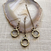 Load image into Gallery viewer, Minimalist Ring Earrings, Your Choice of Three Lengths, Dangle Drop Chain Earrings