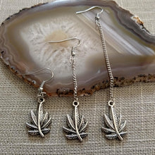 Load image into Gallery viewer, Marijuana Pot Weed Leaf Earrings - Dangle Long Chain Earrings