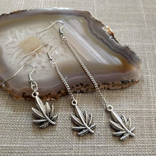 Load image into Gallery viewer, Marijuana Pot Weed Leaf Earrings - Dangle Long Chain Earrings