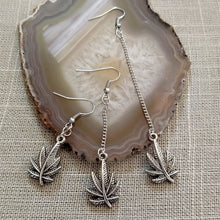 Load image into Gallery viewer, Marijuana Pot Weed Leaf Earrings - Dangle Long Chain Earrings