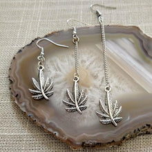 Load image into Gallery viewer, Marijuana Pot Weed Leaf Earrings - Dangle Long Chain Earrings