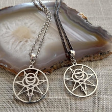 Load image into Gallery viewer, Aleister Crowley 666 Magic Magick Sigil Necklace on Gunmetal Curb Chain