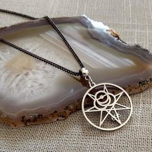 Load image into Gallery viewer, Aleister Crowley 666 Magic Magick Sigil Necklace on Gunmetal Curb Chain