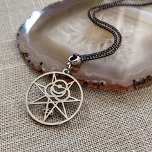 Load image into Gallery viewer, Aleister Crowley 666 Magic Magick Sigil Necklace on Gunmetal Curb Chain