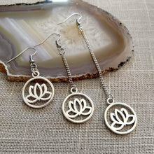 Load image into Gallery viewer, Japanese Lotus Flower Earrings - Your Choice of Three Lengths - Long Dangle Chain Earrings