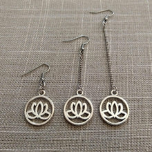 Load image into Gallery viewer, Japanese Lotus Flower Earrings - Your Choice of Three Lengths - Long Dangle Chain Earrings