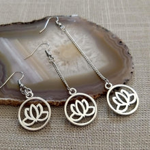 Load image into Gallery viewer, Japanese Lotus Flower Earrings - Your Choice of Three Lengths - Long Dangle Chain Earrings